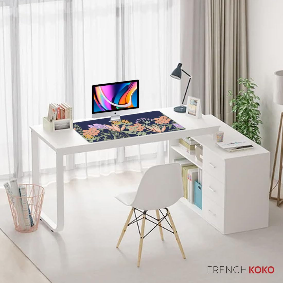 Large Floral Desk Mat - Stylish Pink Desk Pad for Keyboard and Mouse - Essential Home Office Accessory