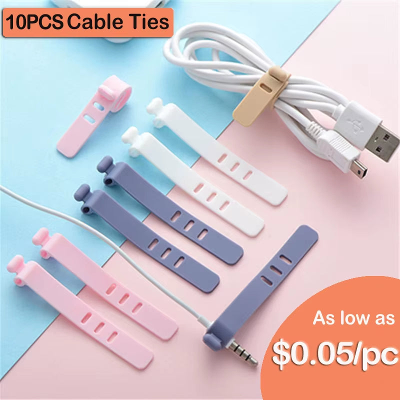 10PC Silicone Cable Strap Clips Wire Organizer Data Cable Reusable Cable Tie 3 Holes Beam Line Cord Winder Holder Keeper Manager