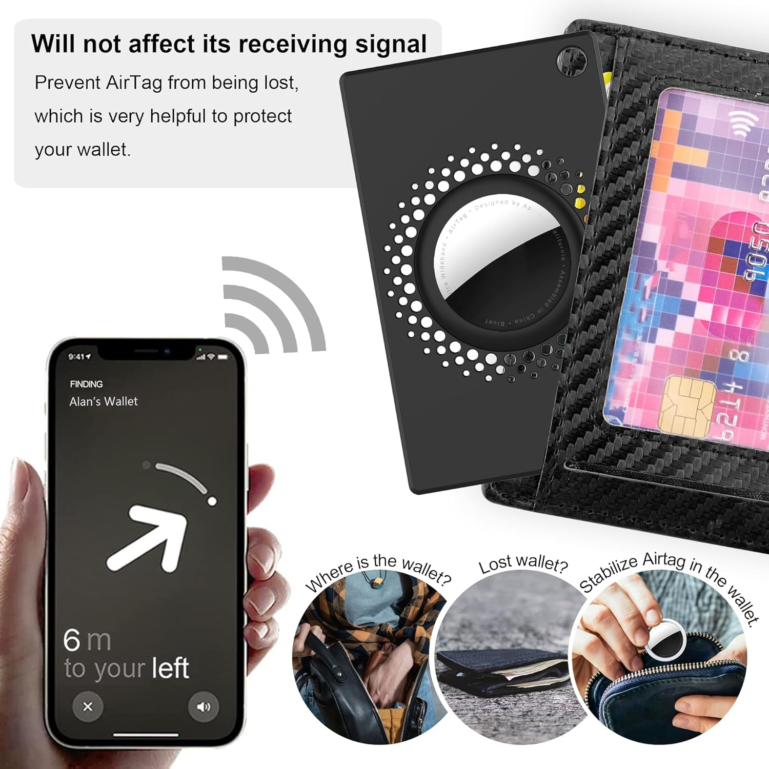 2 Pcs for Airtag Wallet Holder, Card Case for Airtags Credit Card Size with Keychain, Slim Safety Anti-Lost for Purse, Backpack, Handbag, Clutch (Black)