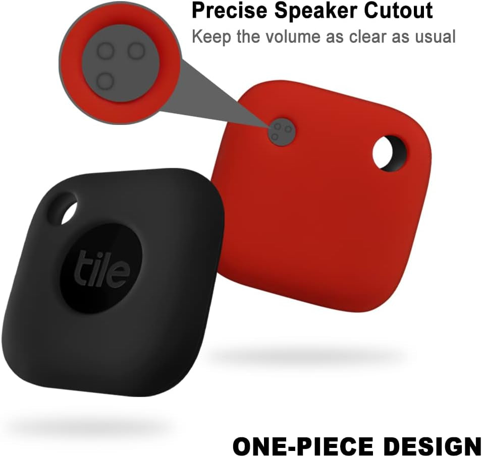 Silicone Case for Tile Mate 2024, Tile Mate 2022, Soft Scratch Resistant Cover with Carabiner (2 Pack Black+Red)